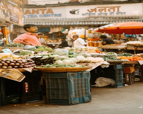 Fresh fruits market stall in India with diverse tropical options